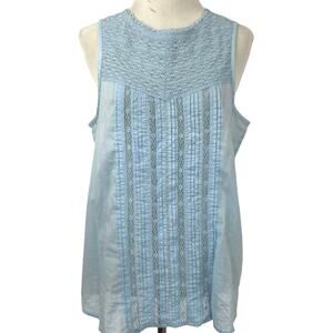 GAP Light Blue Lace Pintuck Sleeveless Top Cotton Boho Cottagecore S